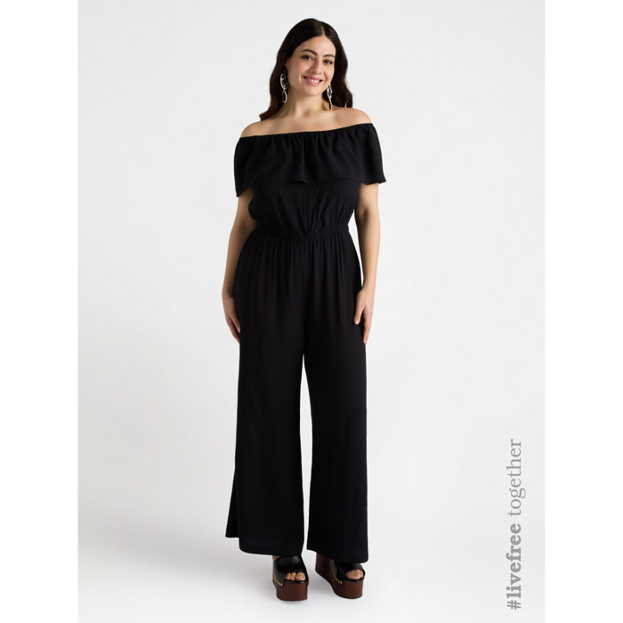 Fiorella Rubino - Tuta in viscosa LENZING™ ECOVERO™ con volant - Nero