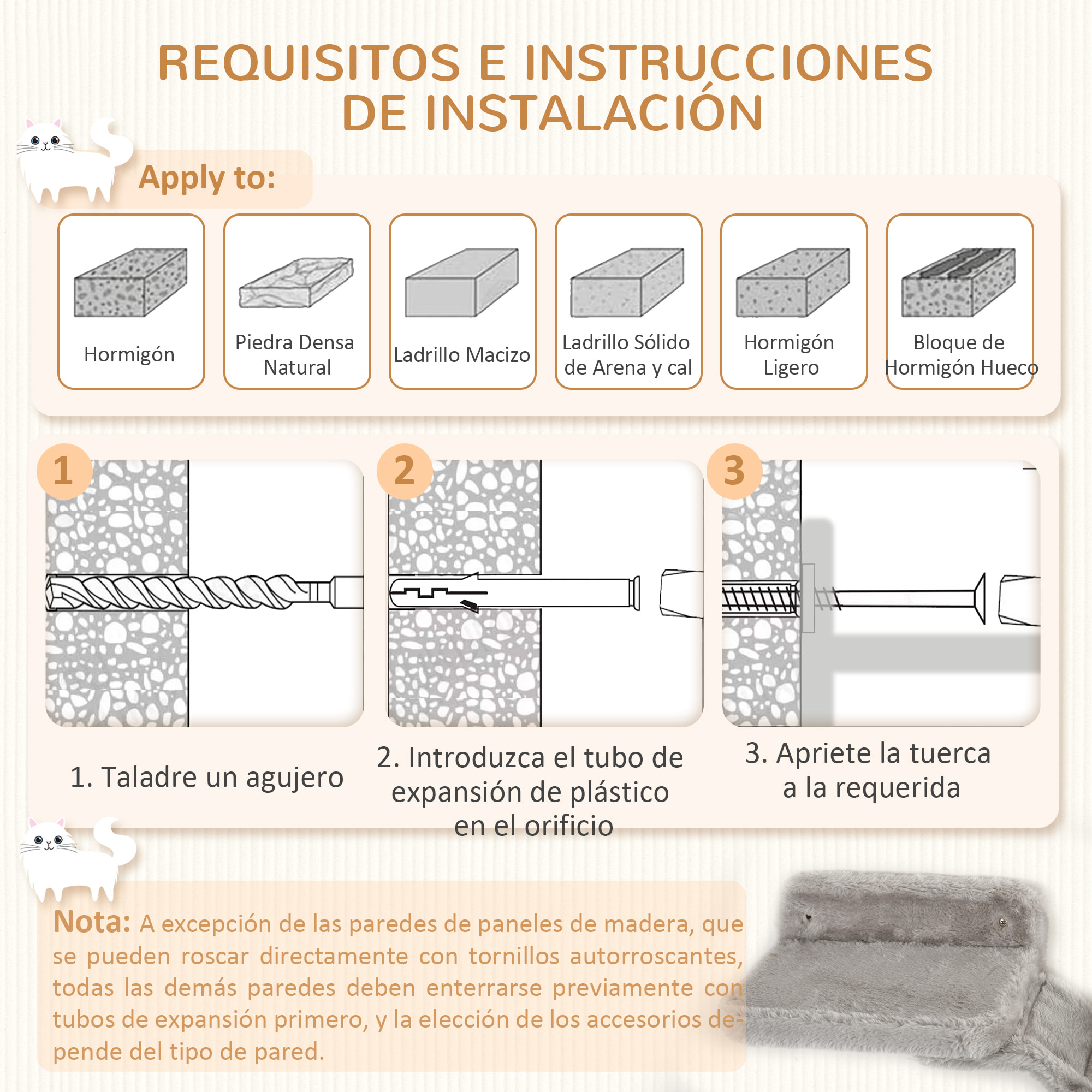 Juego de Estanterías para Gatos de 4 Piezas Rascador de Pared para Gatos con Hamaca Postes Rascadores Escalera Blanda Plataformas Gris