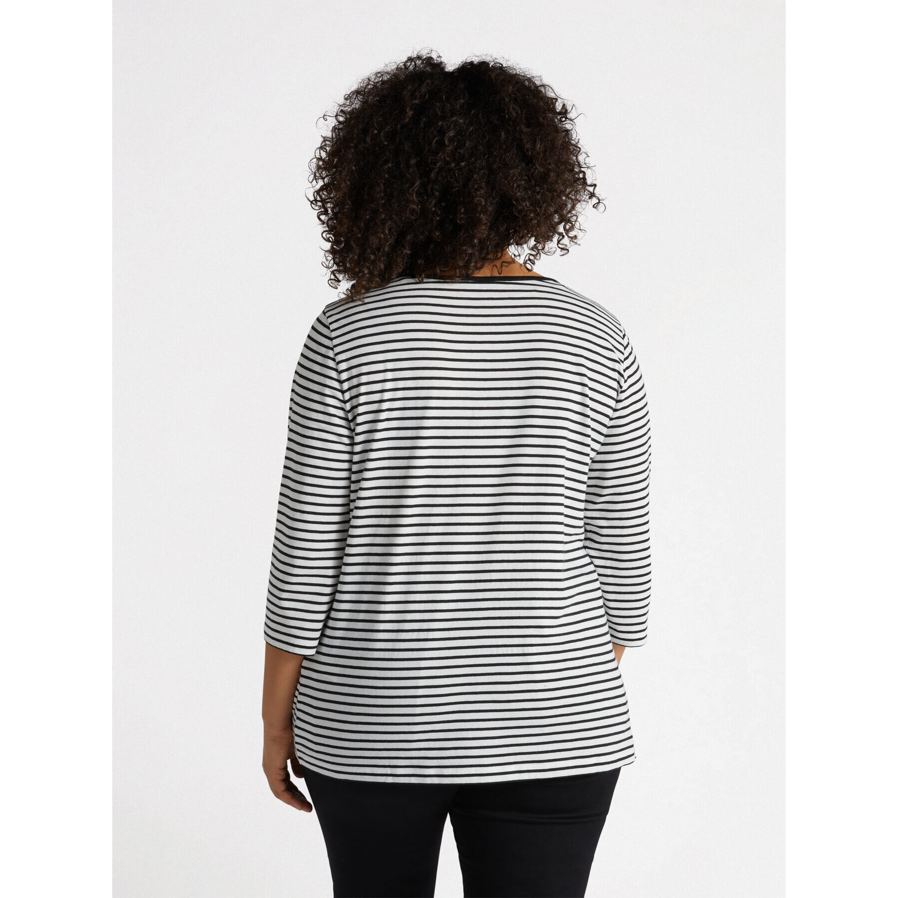 Fiorella Rubino - Camiseta de rayas con pedrería - Negro
