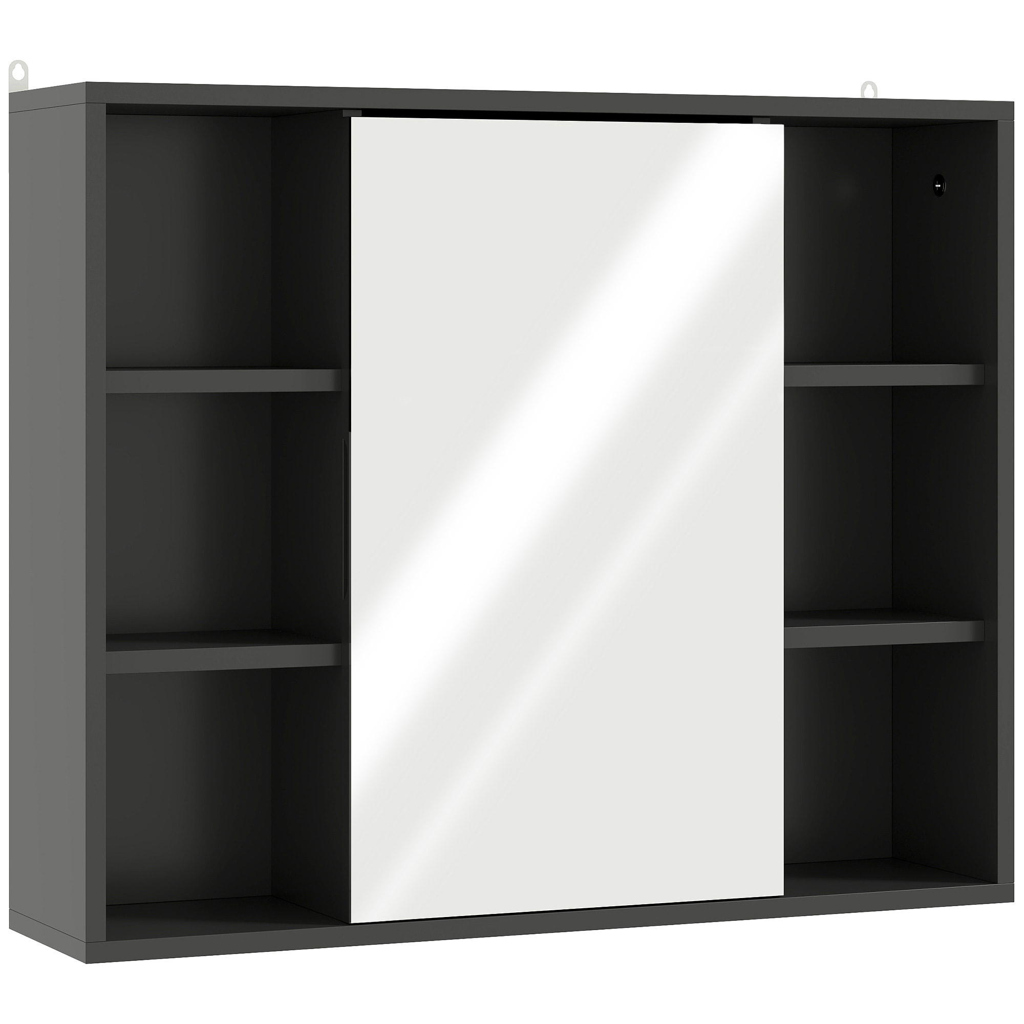 Miroir de salle de bain avec placard et étagères - 4 étagères latérales + 2 étagères intérieures - MDF panneaux particules noir