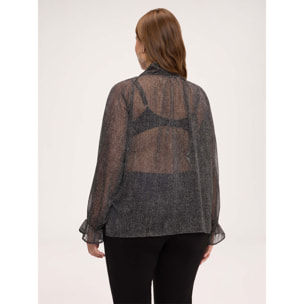 Fiorella Rubino - Blusa a micro-pois in georgette con fiocco - Nero