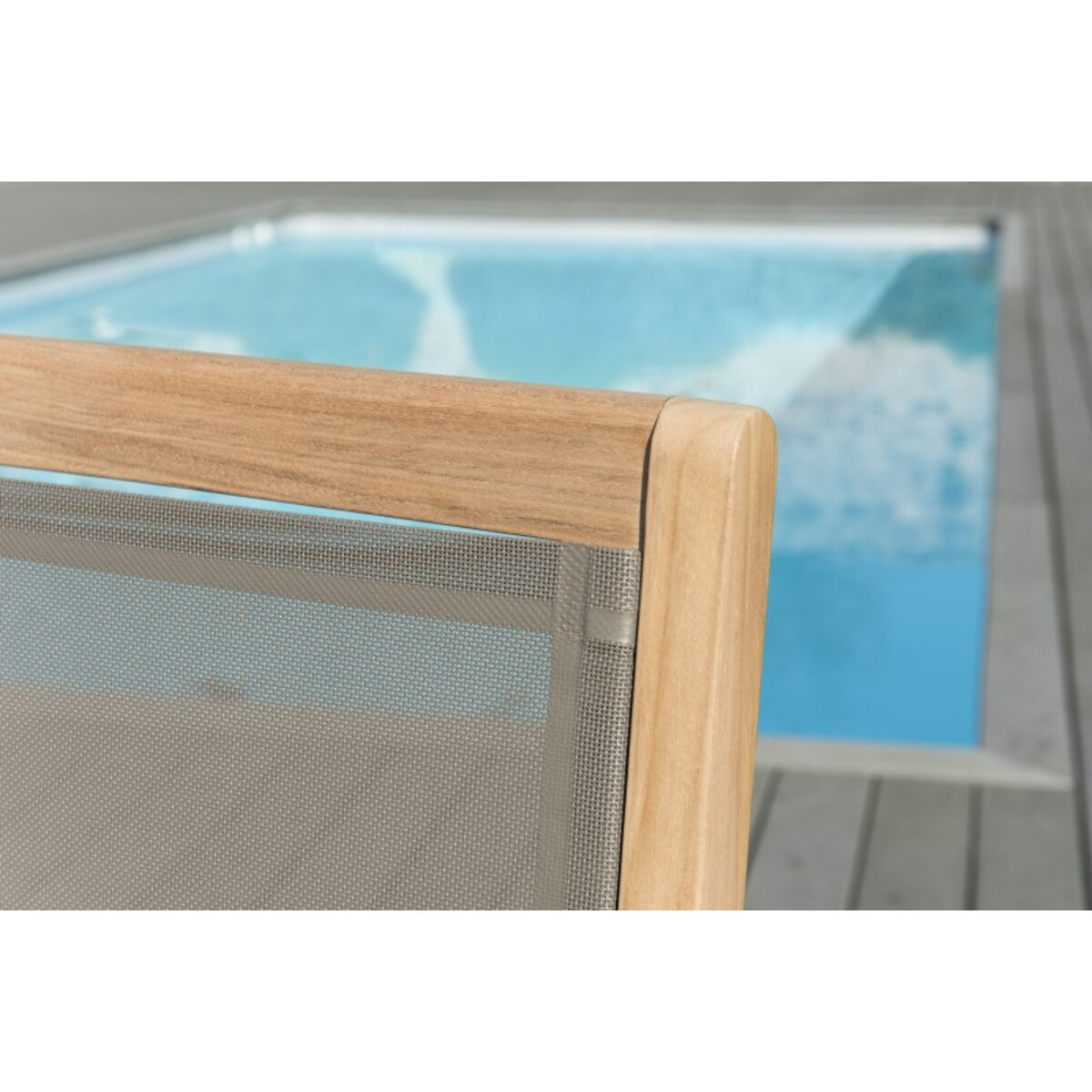 FUN - Ensemble de 2 fauteuils jardin empilables en bois teck et textilène couleur taupe