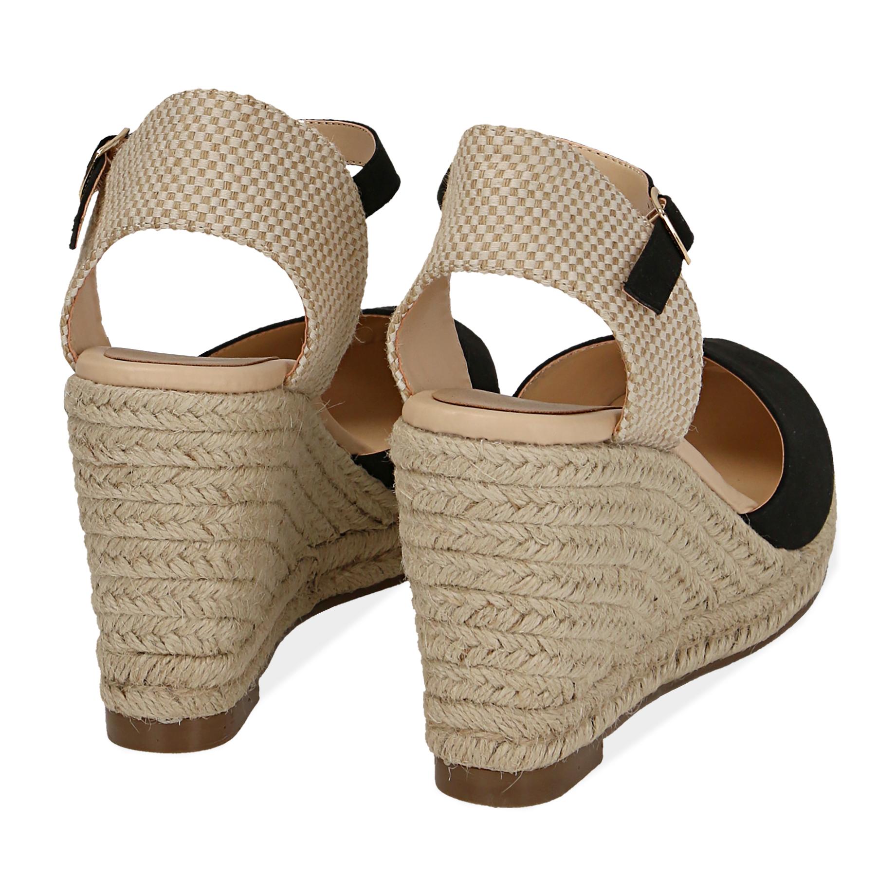 Espadrillas nere in microfibra, zeppa 9 cm