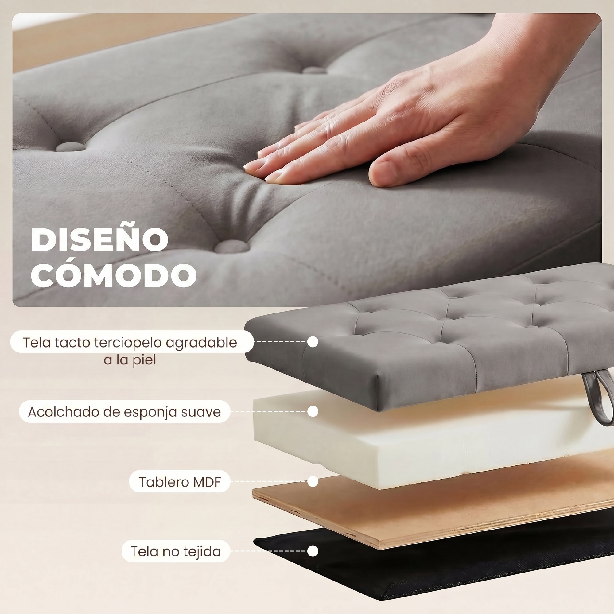 Puff Almacenaje, Banco Almacenaje, 141L, 137x41x42 cm, Tapizado en Terciopelo, Baúl de Almacenamiento, Carga 240 kg, Taburete para Sala de Estar, Dormitorio, Entrada, Gris