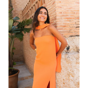 Vestido palabra de honor con foulard