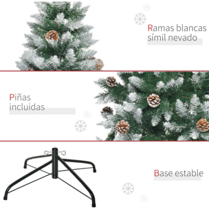 HOMCOM Árbol de Navidad Artificial Ø105x210 cm con 1440 Puntas de PVC y 75 Piñas con Ramas Apertura Automática Base Plegable y Soporte de Acero para Interiores Verde