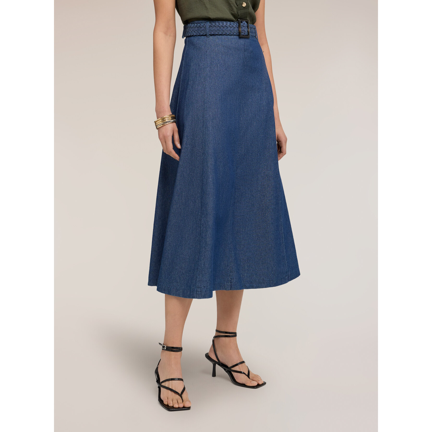 Motivi - Falda de paneles en chambray - Azul