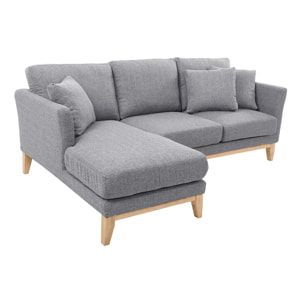 Canapé d'angle gauche déhoussable scandinave 3-4 places en tissu gris clair et bois clair OSLO