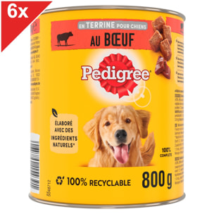 PEDIGREE 6 Boîtes en terrine au boeuf et aux carottes pâtée pour chien 800g