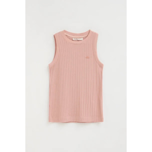 Camiseta sin mangas rosa palo de canalé con logo Polo Club