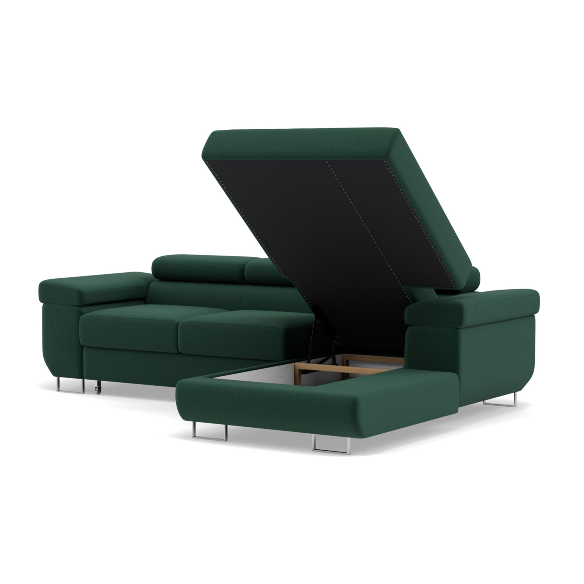 Pablo - canapé d'angle droit - 6 places - convertible avec coffre et têtières réglables - en velours - Vert