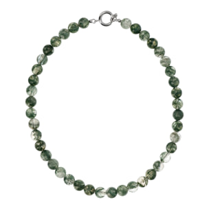 Collana Girocollo con Sfere di Pietra Naturale Agata Verde in Argento 925 placcato Rodio