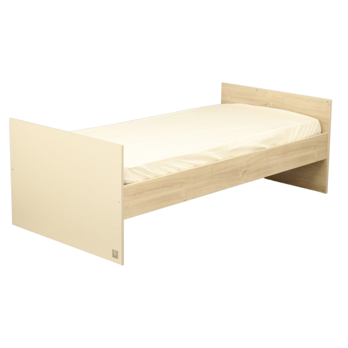 Lit bébé 120x60 évolutif en 90x190 avec têtes panneaux imitation bois