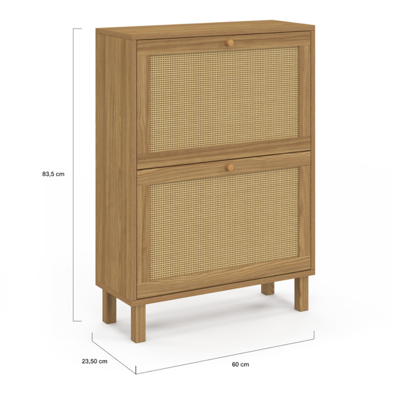 Meuble chaussures Erin 2 portes en cannage - 12 paires