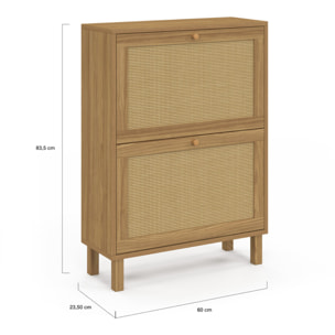 Meuble chaussures Erin 2 portes en cannage - 12 paires