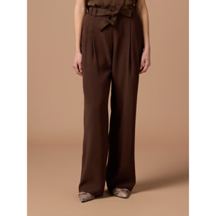 Oltre - Pantalones fluidos con cinturón - Marrón