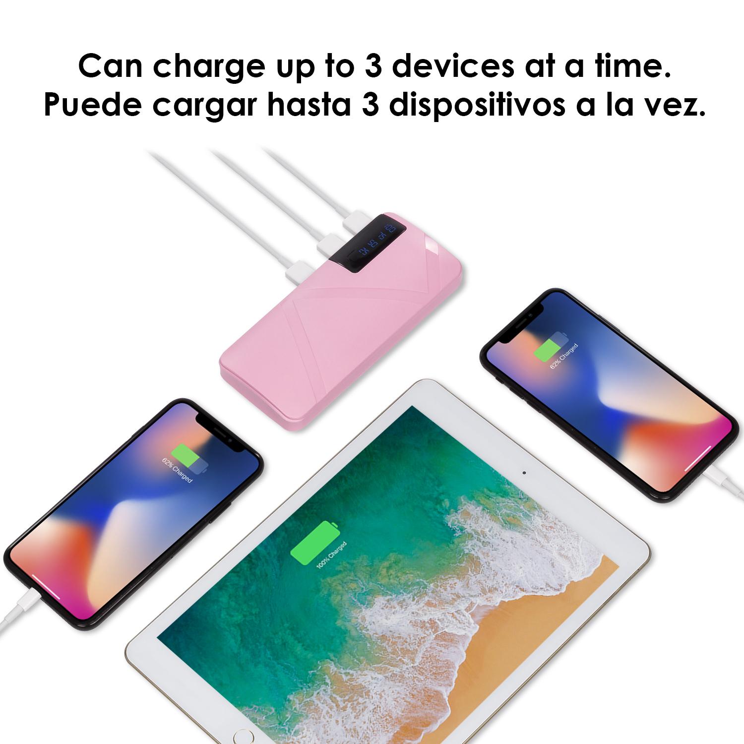 Powerbank R8 de 26.000mAh con indicador de porcentaje de carga, triple salida USB de 1A.