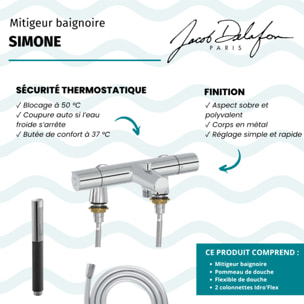 Mitigeur baignoire Simone + pommeau de douche Shift Ellipse + flexible de douche lisse + colonnettes Idro'Flex