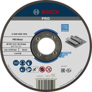 Disque EXPERT à tronçonner BOSCH à moyeu plat Spécial métaux 125X2.5 MM - 2608600394