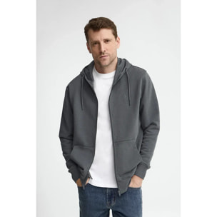 Sudadera gris piedra con capucha y cremallera con logo bordado Rigby Go