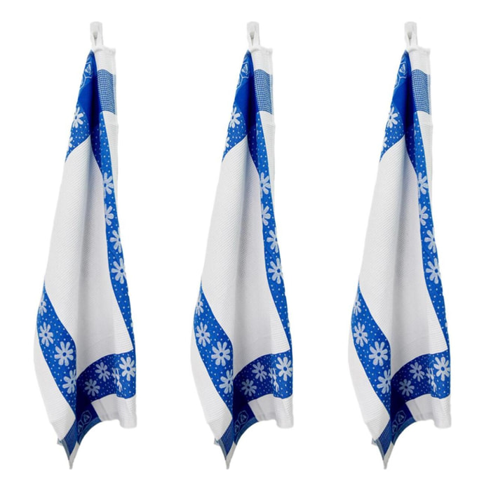 Lot de 3 torchons nid d'abeilles 50x70cm bleu -  "Carré"