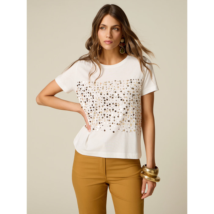 Oltre - Camiseta con lentejuelas - Blanco