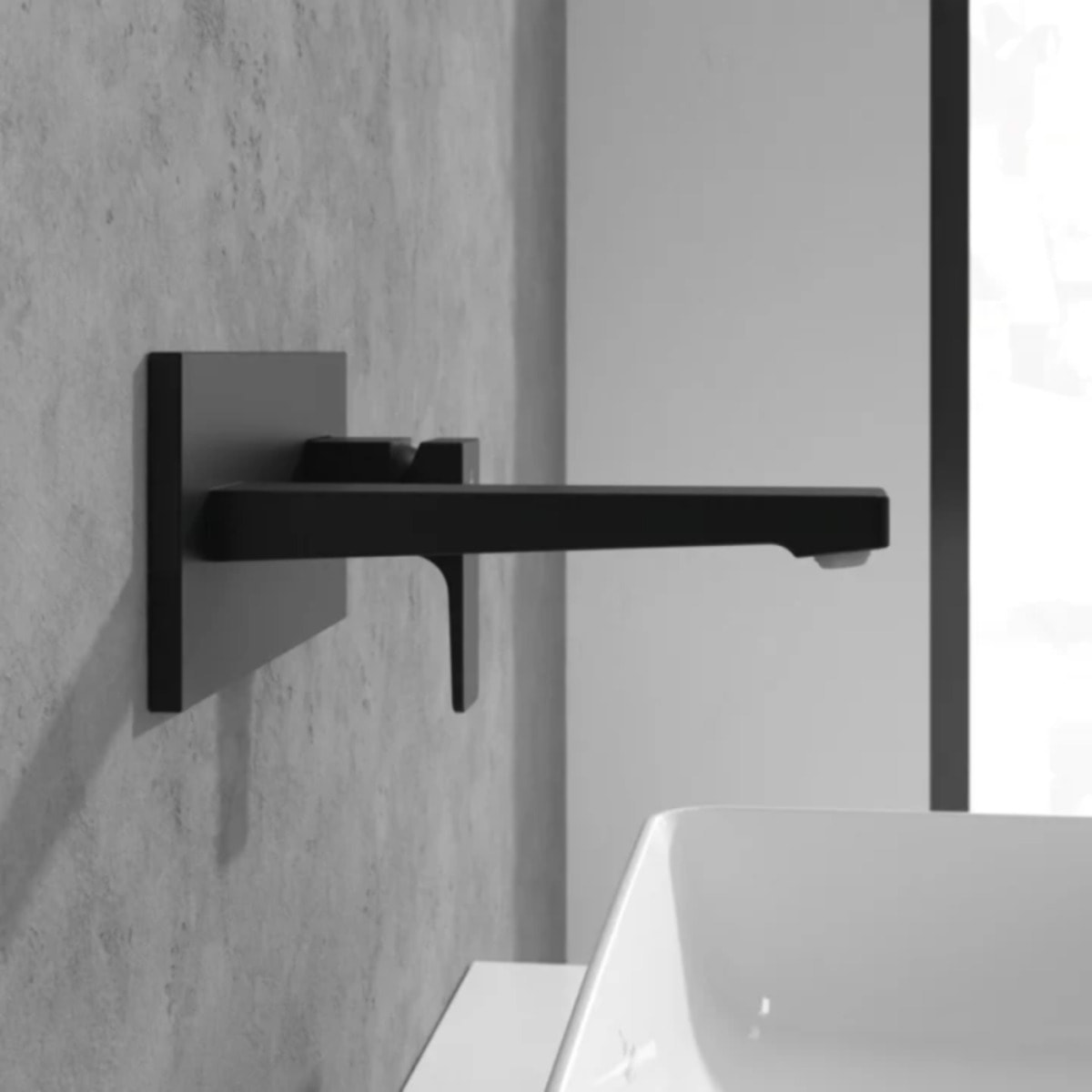 Mitigeur lavabo mural Architectura Square avec vidage Push Open Noir mat + corps encastré