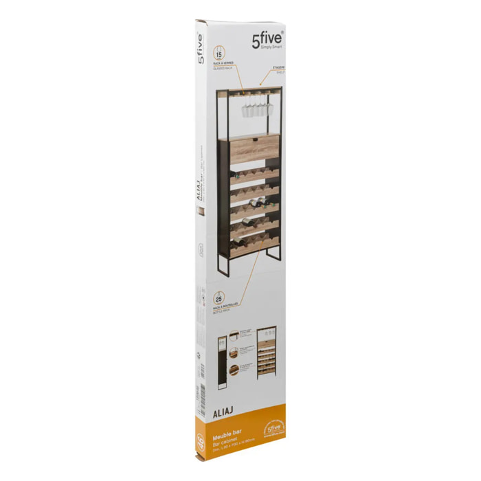 Meuble bar x25 bouteuilles "Aliaj" effet chêne naturel