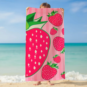 Serviette de plage microfibre enfant - Pop-Fraise - 75x150cm - 220g/m²