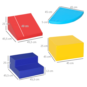 4 blocs de construction en mousse XL - modules de motricité - certifiés normes EN71-1-2-3 - mousse EPE revêtement PU bleu rouge jaune