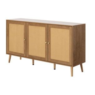 Goto - buffet bas - effet bois et cannage - 3 portes - 140 cm - Bois