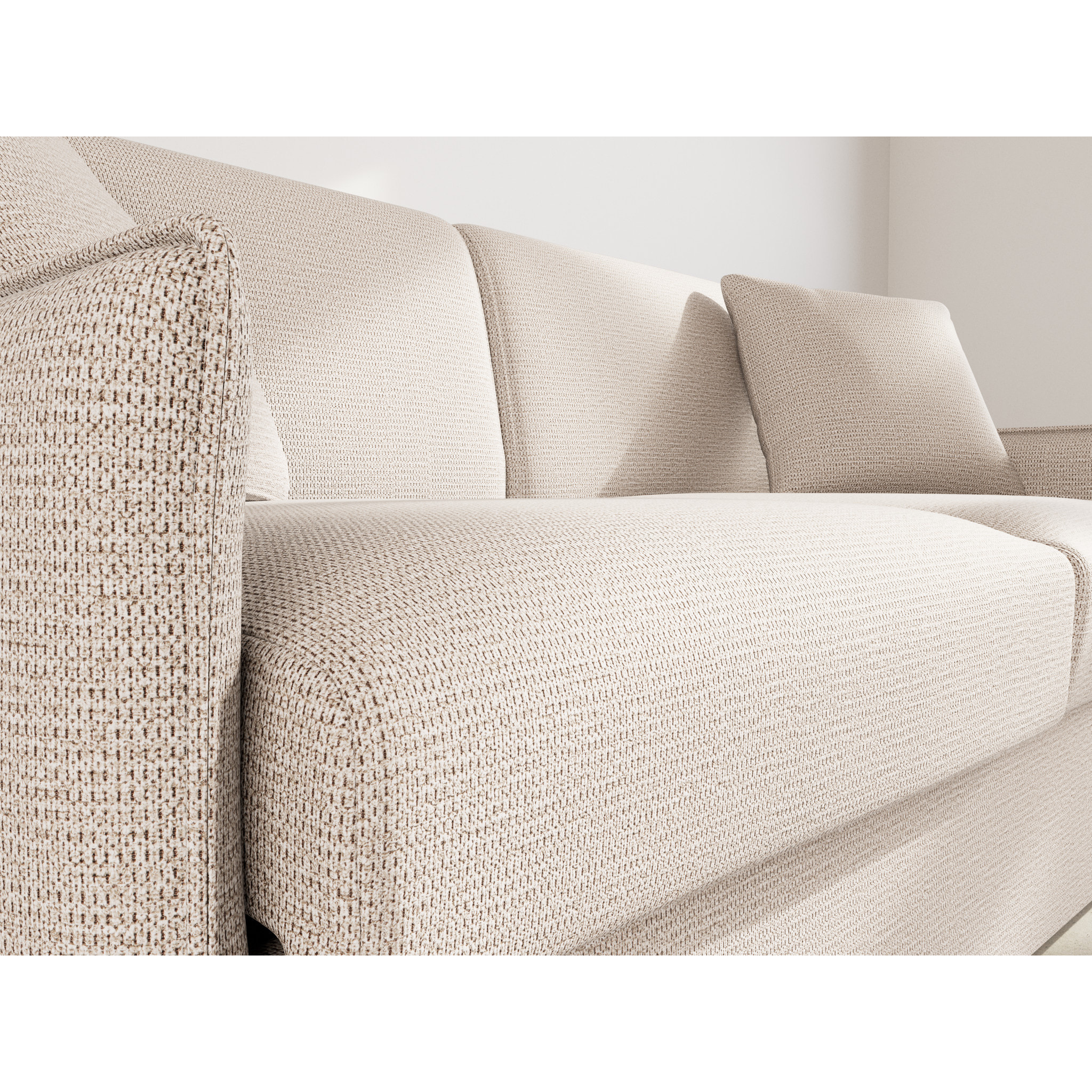 Adele - Canapé 3 places convertible express couchage quotidien 140 cm matelas 14 cm en tissu texturé - Beige