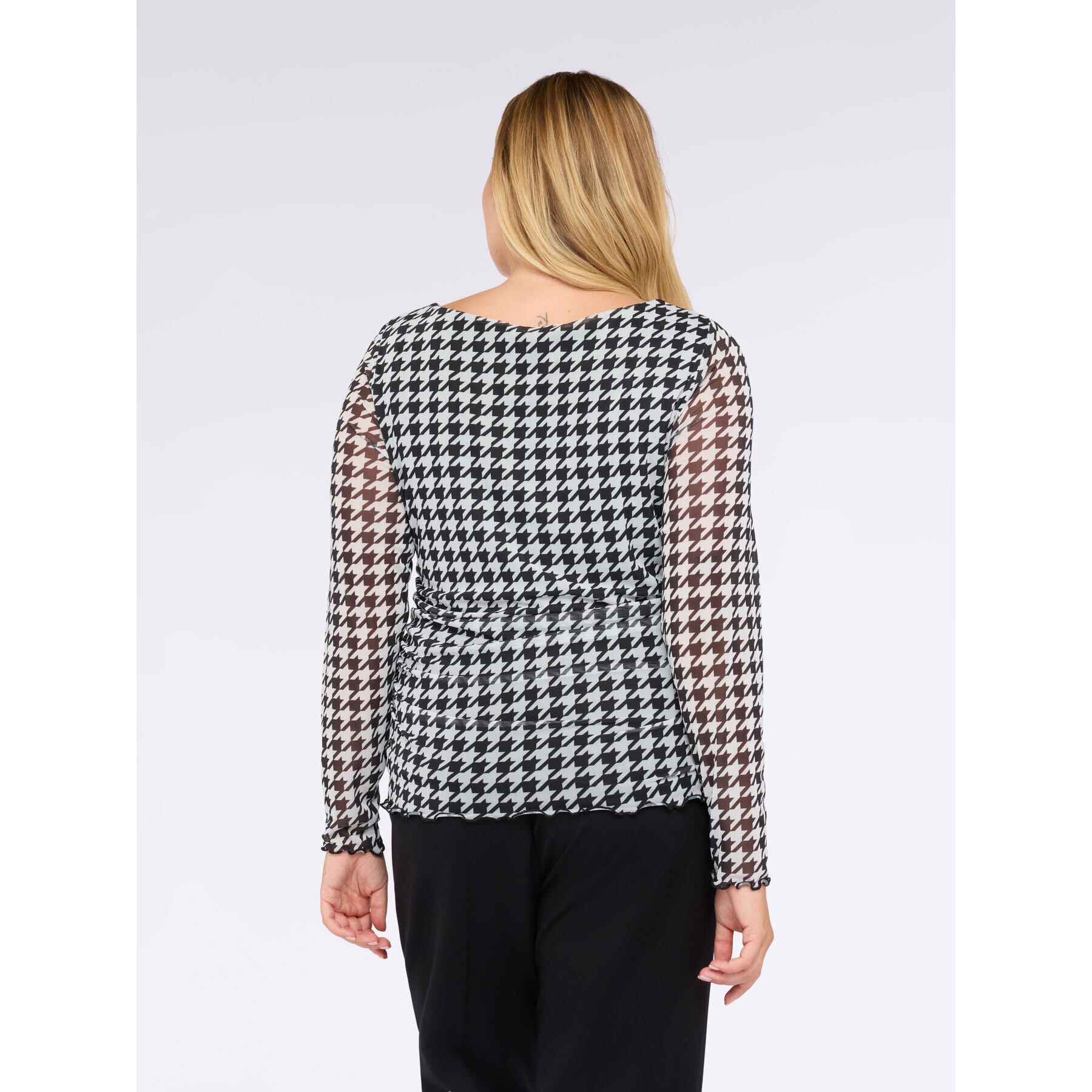 Fiorella Rubino - Camiseta de tul con estampado de pata de gallo - Negro