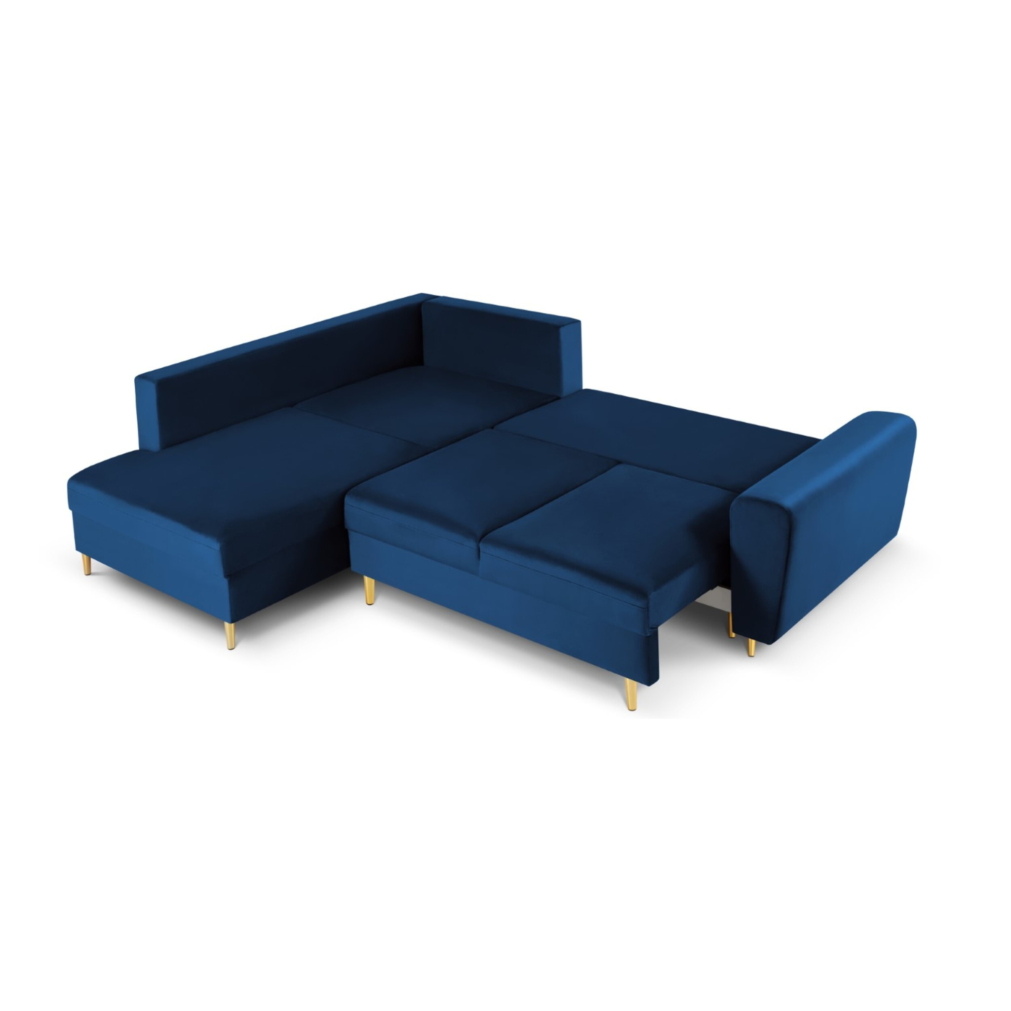Canapé d'angle gauche convertible avec coffre de rangement "Kyoto" 5 places en velours bleu roi