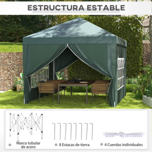 Carpa Plegable con 4 Paredes Desmontables 3x3 m Cenador de Jardín Gazebo Impermeable Protección UV y Bolsa de Transporte Pabellón para Recepción Eventos Camping Cerveza Verde