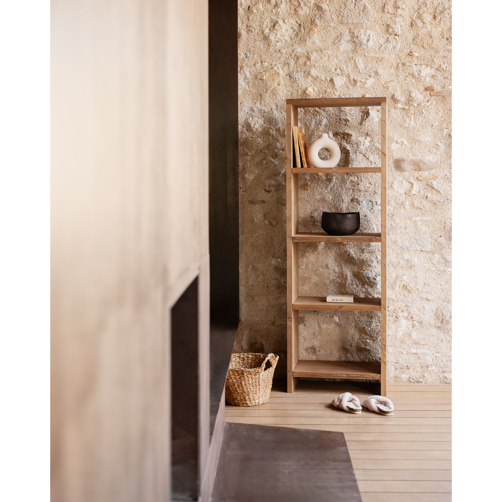 Étagère en bois massif ton chêne foncé de 180x60cm Hauteur: 180 Longueur: 60 Largeur: 35