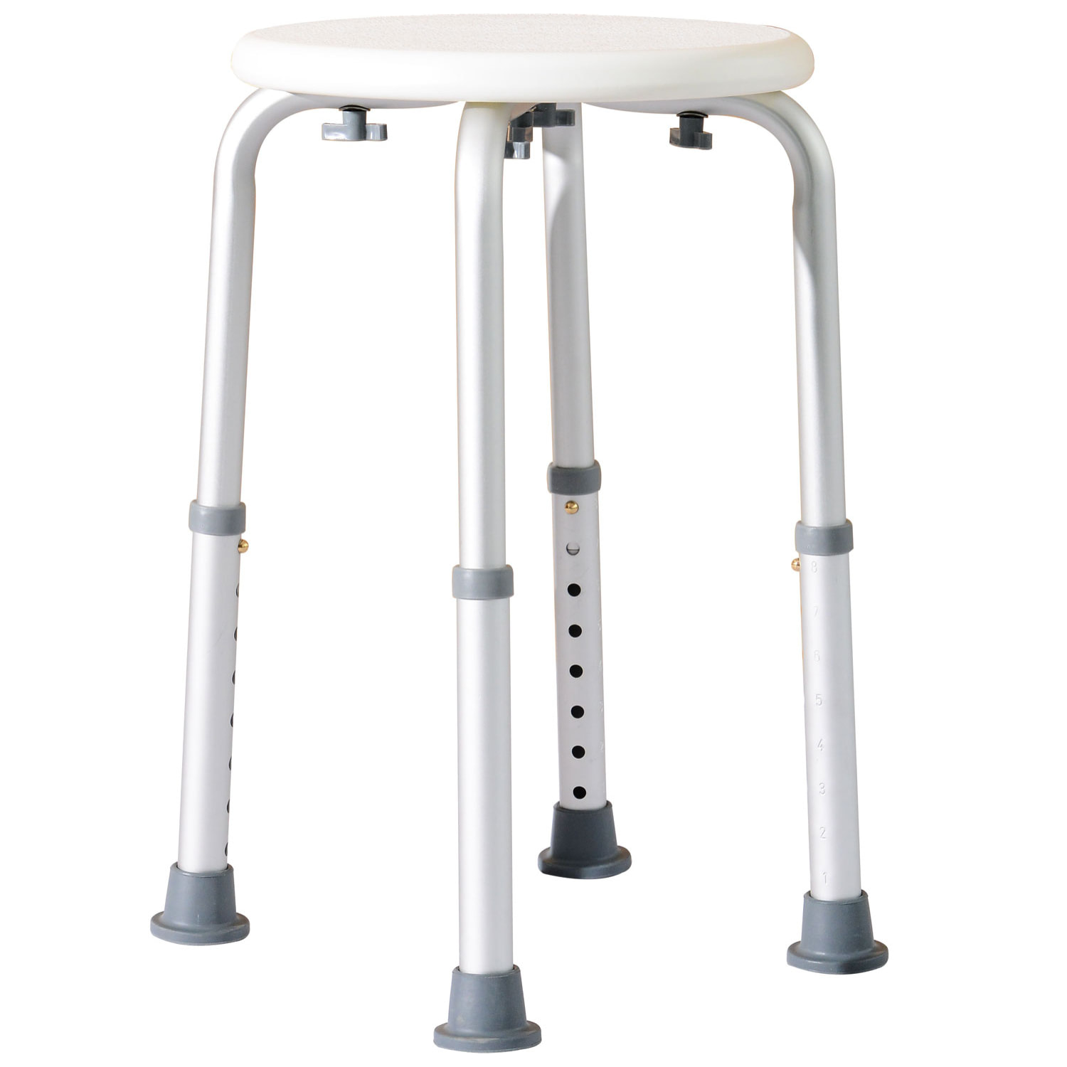 Tabouret de douche réglable en hauteur siège de douche ergonomique pieds antidérapants charge max. 136 Kg alu HDPE blanc