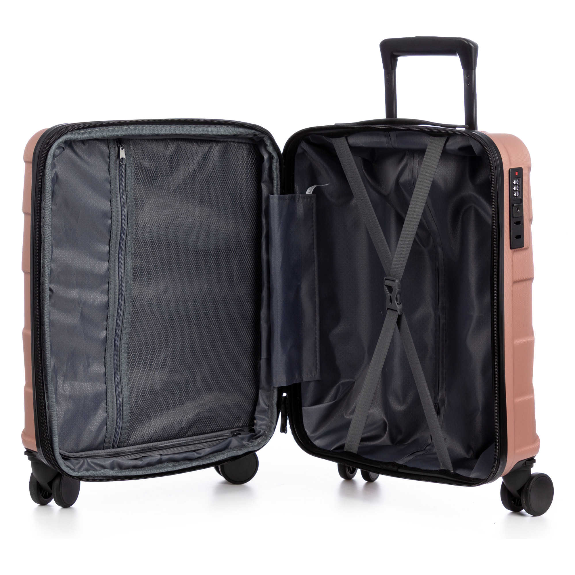 Set di 4 valigie Trolley espandibili, in materiale leggero ABS ad alta resistenza. Chiusura numerica, 4 ruote doppie girevoli a 360°.