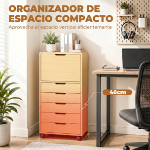 Cajonera Escritorio con 5 Cajones, Cajonera de Oficina con Ruedas y Armario con Cierre Suave, Soporte para Impresora, Mueble Archivador para Oficina en Casa, Natural