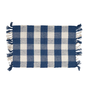 Tapis en coton avec carreaux bleu et blanc et franges - DENIM