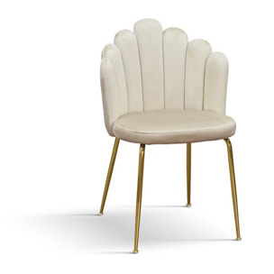 Set di 4 sedie LILLE in tessuto effetto velluto panna e gambe in metallo color oro