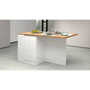 Isola da cucina Dcannaval, Tavolo ausiliario portaoggetti, Mobile da cucina a 2 ante, 100% Made in Italy, 160x90h90 cm, Bianco lucido e Rovere