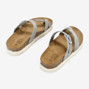 Sandalias de dedo taupe en piel con esparto