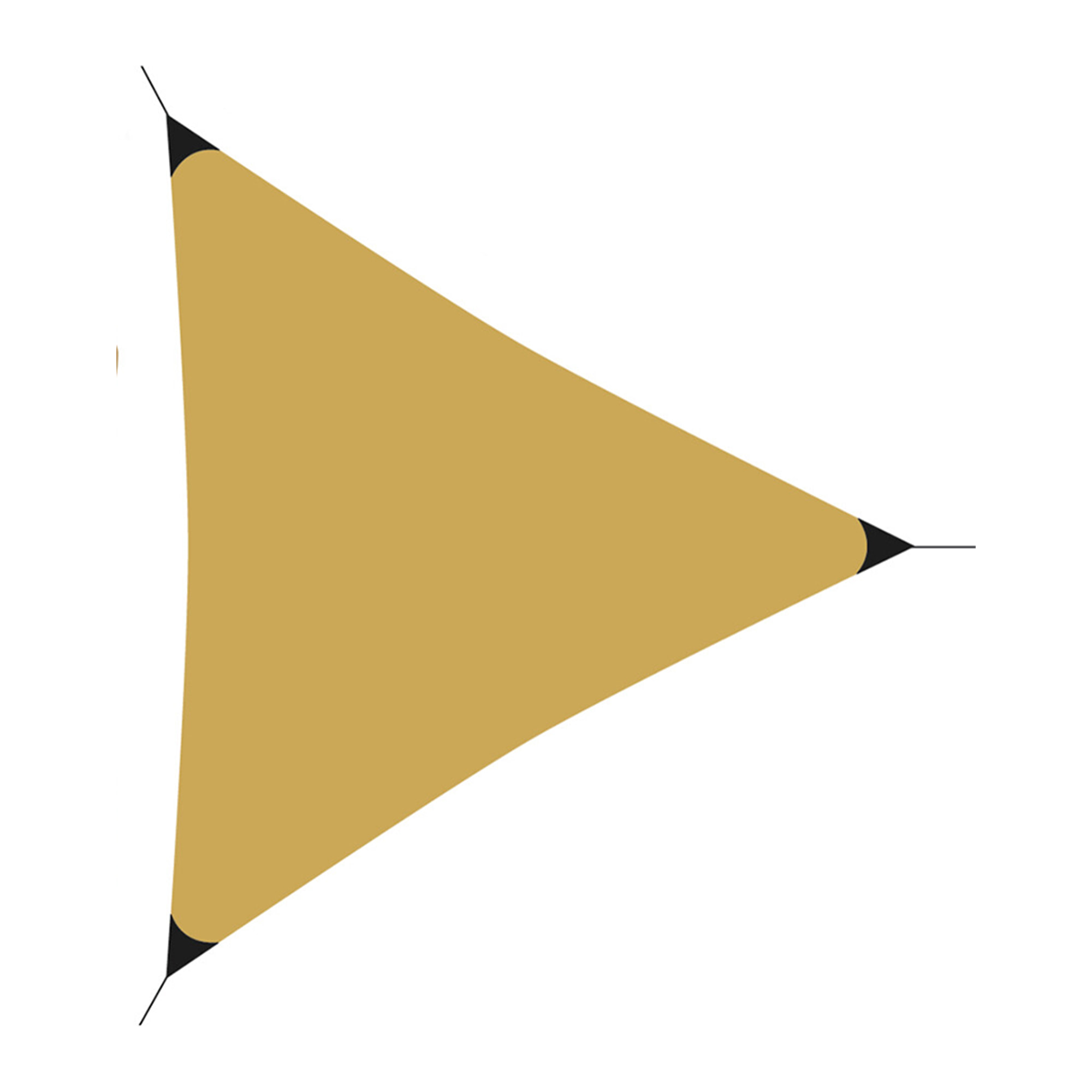 Triángulo de tela para sombra en poliéster amarillo ocre ganchos de metal y bolsa con cremallera