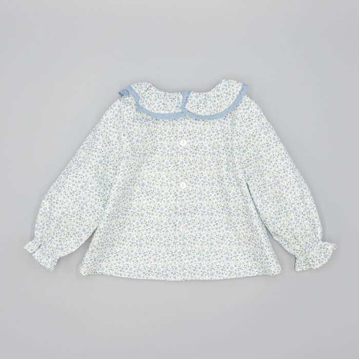 Camisa Azul De Viella Con Estampado Floral
