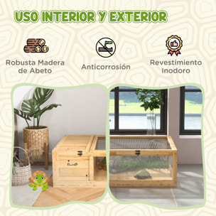 Casa para Tortugas de Madera, Terrario para Reptiles con Techo de Malla, Paneles Laterales Transparentes Extraíbles y Pestillo de Seguridad, Caseta para Tortugas, 91x60,5x32 cm, Natural