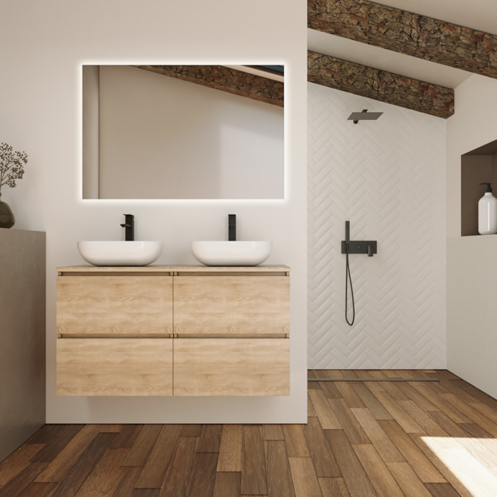 Ensemble Salle de Bain Kaji | Meuble Suspendu | 141 cm Bardolino | 4 Tiroirs | Lavabo sur Plan | N'inclut pas Miroir | Alday