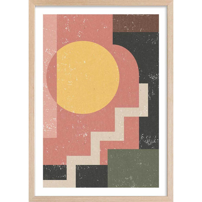 Poster sun stairs Affiche + cadre en bois - Chêne