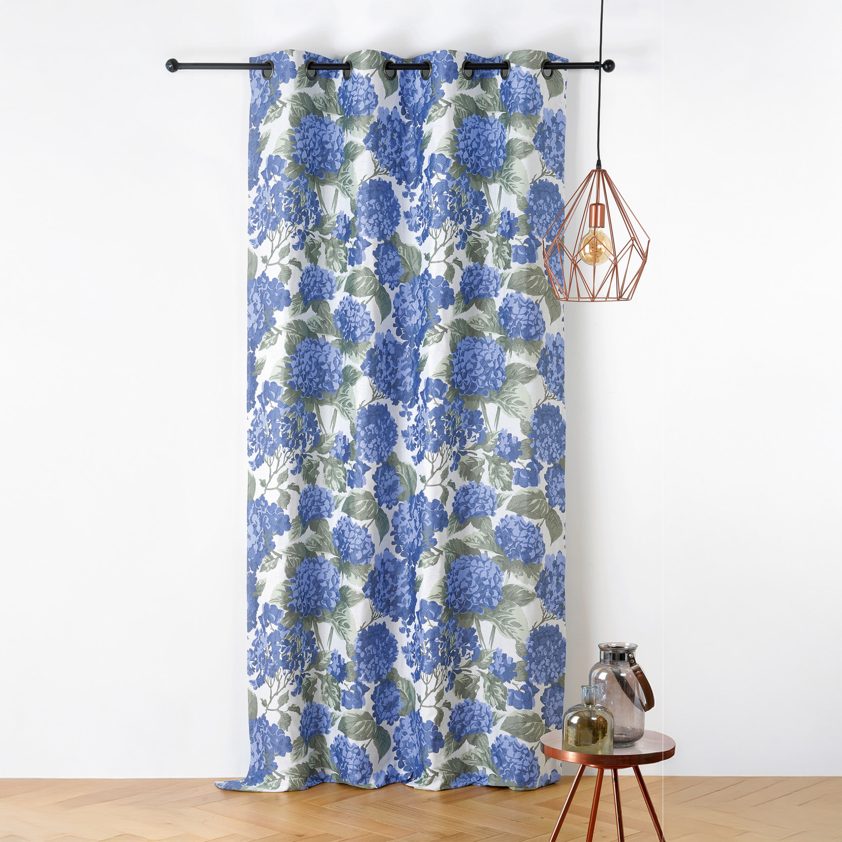 Rideau jacquard à motif hortensia - Bleu