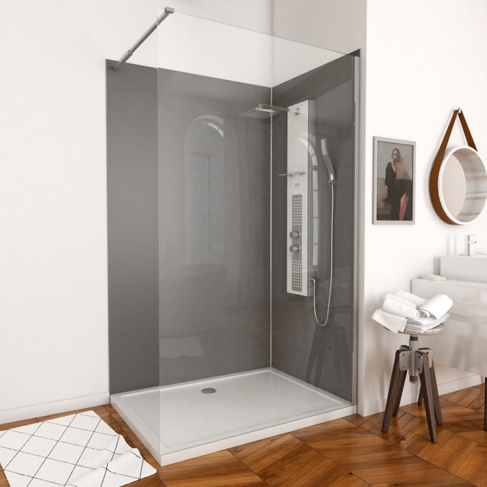 Pack Panneaux Muraux Aluminium Gris 120+90 - Profilés Chromes + Receveur Acrylique 120x90